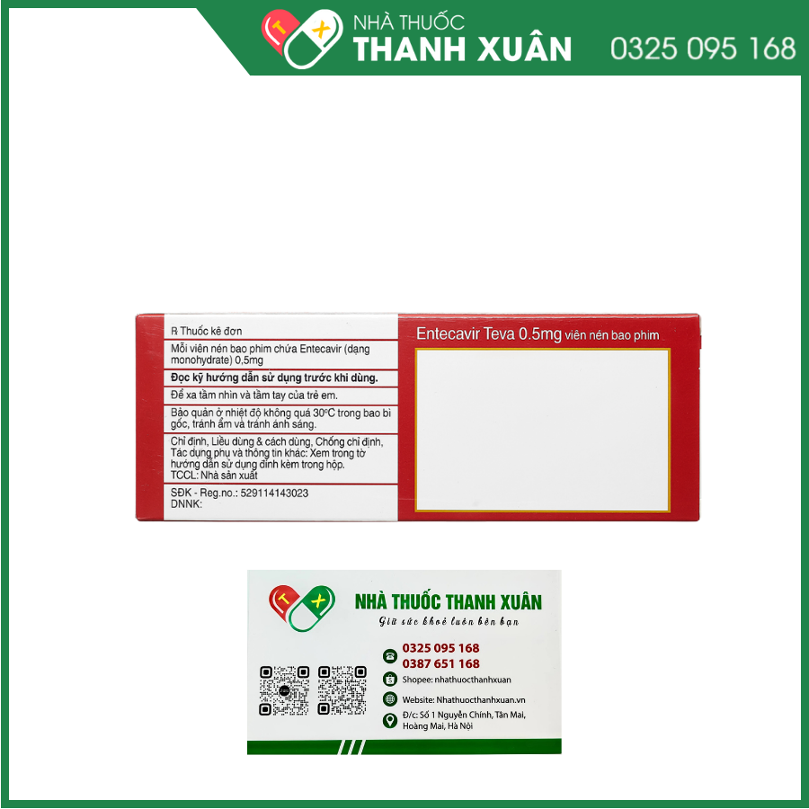 Entecavir Teva 0,5mg điều trị viêm gan B mãn tính (3 vỉ x 10 viên)